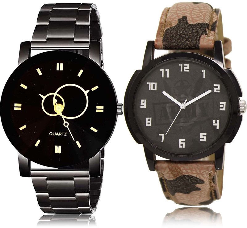 combo watch Analog Watch - For Boys Treading Heart Crystal Shape Glass Chain And Military Army 2 Watch Combo For Boys And Men BRM7 BL46.3
