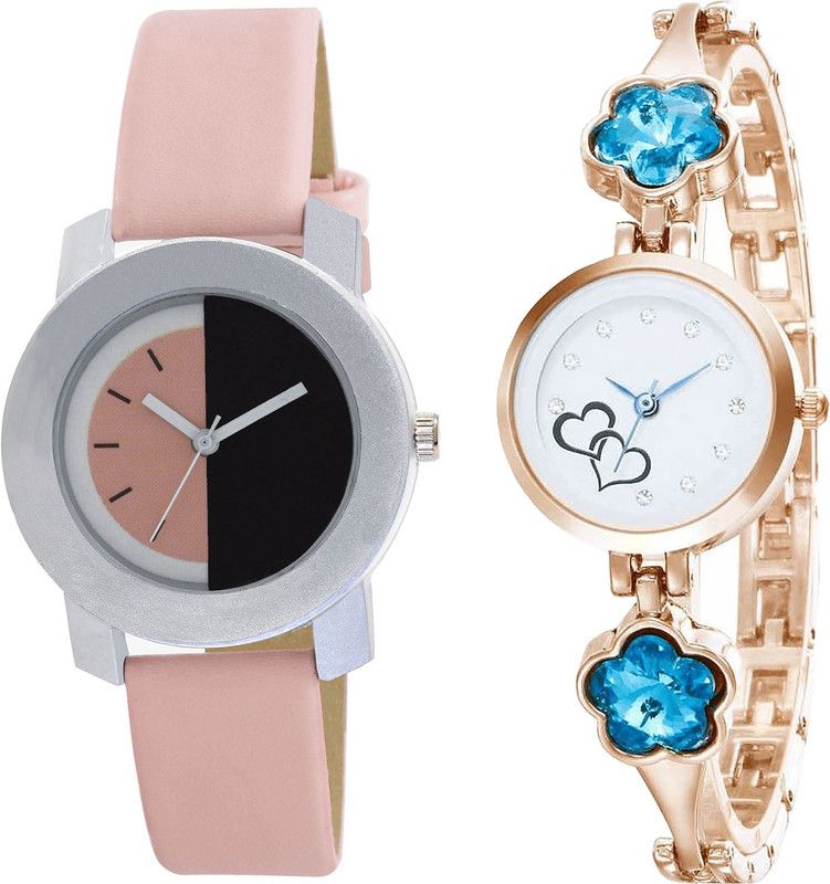 combo watch Analog Watch - For Girls New Stylish Love Valentine Analogue Pink And Rose Gold Color Girls And Women Watch - G400-G435 (Combo of 2 )