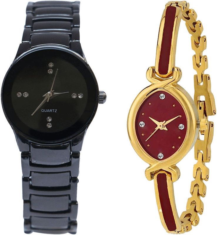 combo watch Analog Watch - For Girls Contemporary Designer Analogue Black And Gold Color Girls And Women Watch - G206-G122 (Combo Of 2 )
