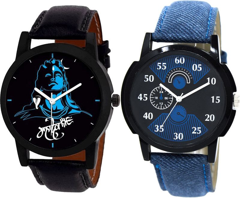 combo watch Analog Watch - For Girls Latest Style Mahadev Analogue Black And Blue Color Boys And Men Watch - B23-BL46.2 (Combo Of 2 )