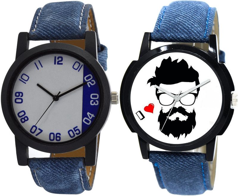 combo watch Analog Watch - For Girls Modern Chronograph Beard Style Analogue Blue Color Boys And Men Watch - B40-B12 (Combo Of 2 )