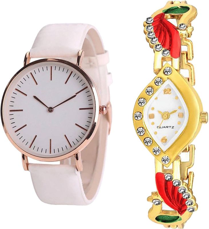 combo watch Analog Watch - For Girls New Professional Analogue White And Gold Color Girls And Women Watch - G193-G116 (Combo Of 2 )