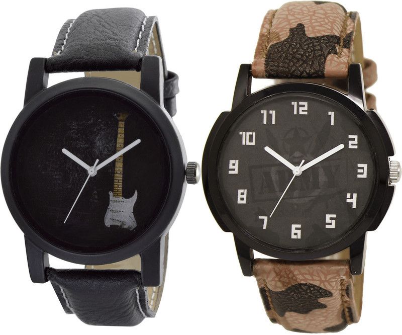 combo watch Analog Watch - For Girls Best Traditional Guitar And Army Analogue Black And Brown Color Boys And Men Watch - B35-BL46.3 (Combo Of 2 )