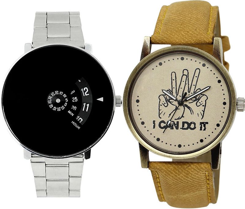 combo watch Analog Watch - For Girls Contemporary Traditional I Cand Do It Analogue Silver And Brown Color Boys And Men Watch - B81-BL46.30 (Combo Of 2 )