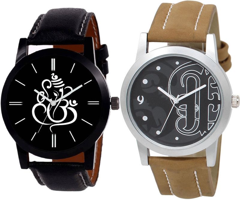 combo watch Analog Watch - For Girls Brand New Casual Ganpati Analogue Black And Brown Color Boys And Men Watch - B27-BL46.14 (Combo Of 2 )