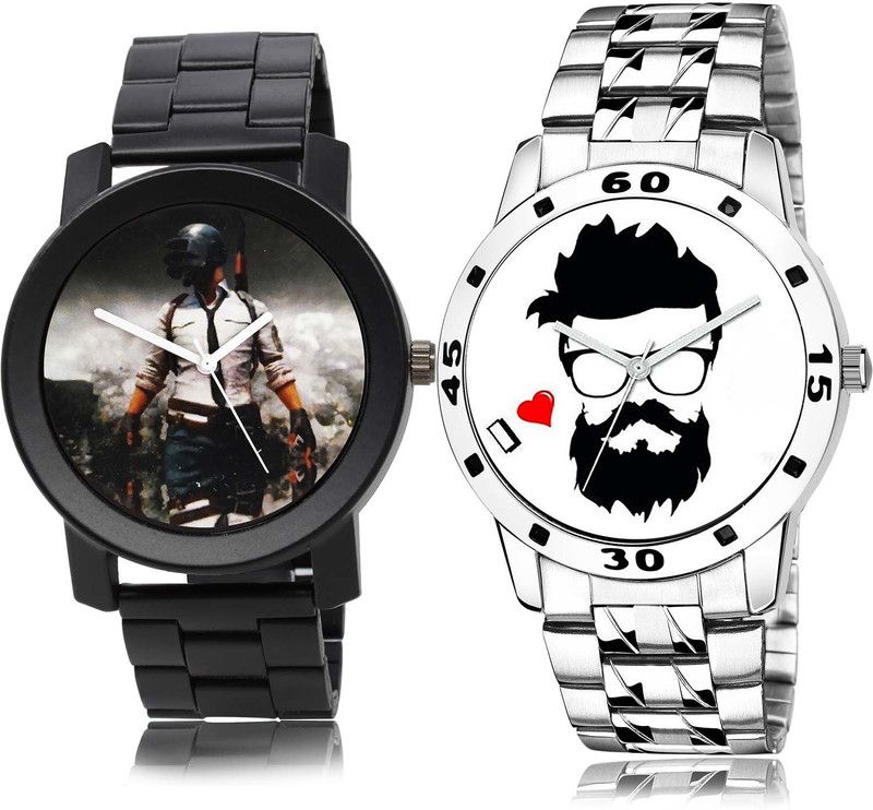 combo watch Analog Watch - For Boys Modern Analogue Pubg Military Army Chain Watch And Beard Style Chain Watch Watch - B506-B823 (Combo Of 2 )