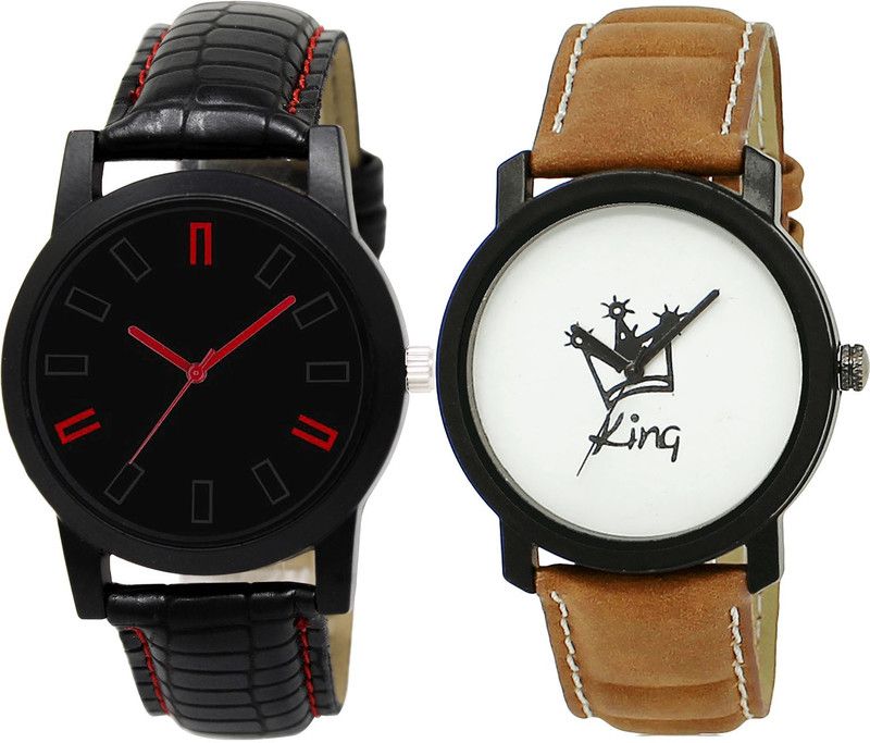 combo watch Analog Watch - For Girls New Style King Analogue Black And Brown Color Boys And Men Watch - B28-BL46.18 (Combo Of 2 )