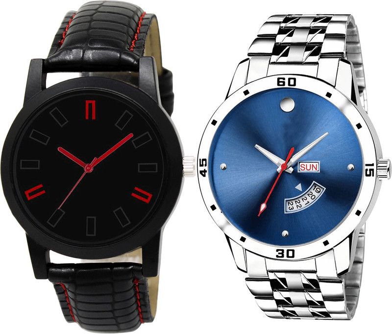 combo watch Analog Watch - For Girls New Diwali Day And Date Analogue Black And Silver Color Boys And Men Watch - B28-BL46.105 (Combo Of 2 )