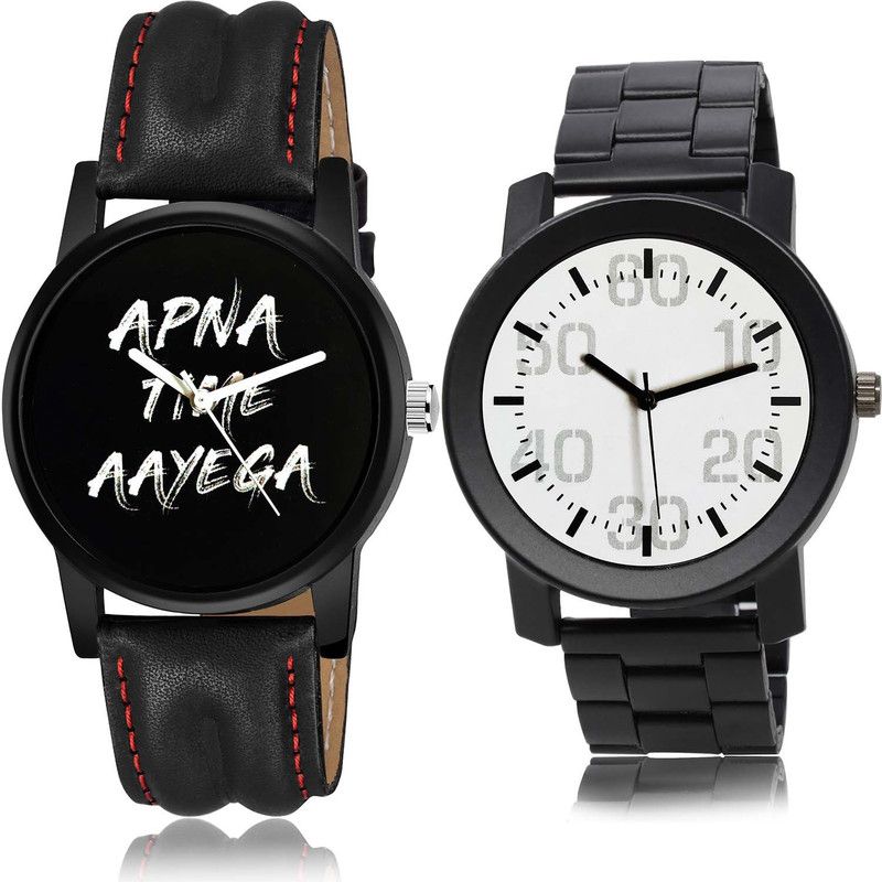 combo watch Analog Watch - For Boys Best Branded Apna Time Aayega And Chain Watch Black Color Boys And Men Watch - B403-B674 (Combo Of 2)