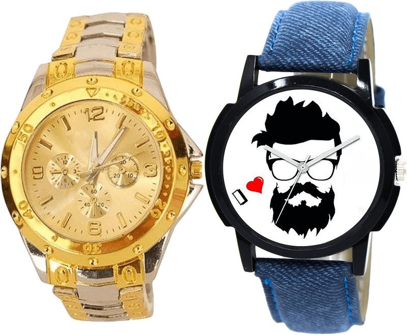 combo watch Analog Watch - For Girls Best Italian Designer Beard Style Analogue Silver And Blue Color Boys And Men Watch - B75-B12 (Combo Of 2 )