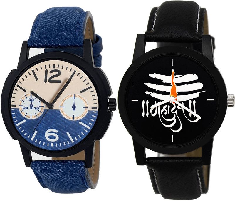 combo watch Analog Watch - For Girls Contemporary 3D Design Mahadev Analogue Blue And Black Color Boys And Men Watch - B10-B114 (Combo Of 2 )