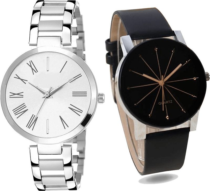 combo watch Analog Watch - For Girls Latest Rich Analogue Silver And Black Color Girls And Women Watch - G300-G174 (Combo of 2 )
