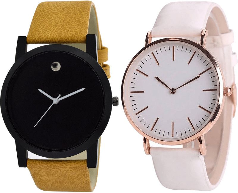 combo watch Analog Watch - For Girls Latest High Quality Analogue Brown And White Color Boys And Men Watch - B59-B63 (Combo Of 2 )