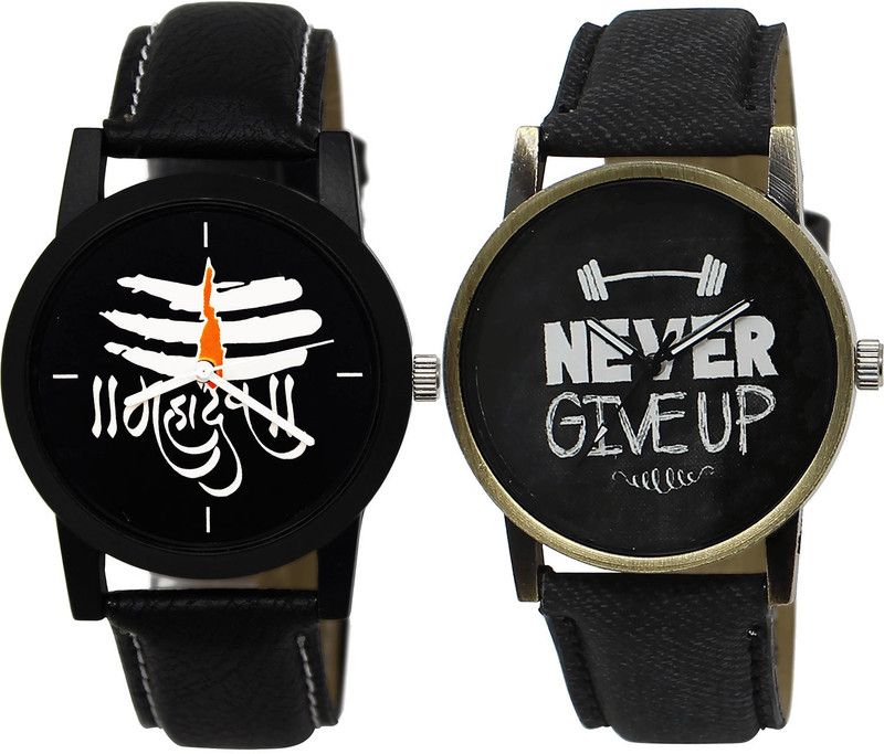 combo watch Analog Watch - For Girls Brand New Analogue Mahadev And Never Give Up Analogue Black Color Boys And Men Watch - B114-BL46.27 (Combo Of 2 )