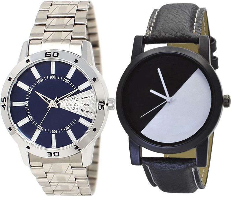 combo watch Analog Watch - For Girls New Party Wedding Day And Date Analogue Silver And Black Color Boys And Men Watch - BL46.102-B32 (Combo Of 2 )