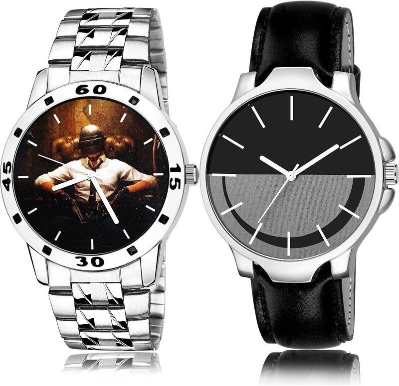 combo watch Analog Watch - For Boys New Analogue Pubg Military Army Chain Watch Silver And Black Color Boys And Men Watch - B451-B111 (Combo Of 2 )
