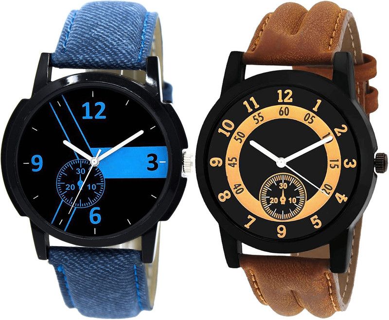 combo watch Analog Watch - For Girls Contemporary Valentine Analogue Blue And Brown Color Boys And Men Watch - B7-B14 (Combo Of 2 )