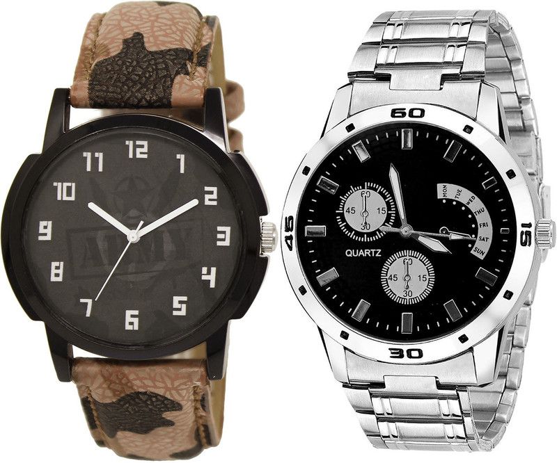 combo watch Analog Watch - For Girls Classical Valentine Army Analogue Brown And Silver Color Boys And Men Watch - BL46.3-B83 (Combo Of 2 )