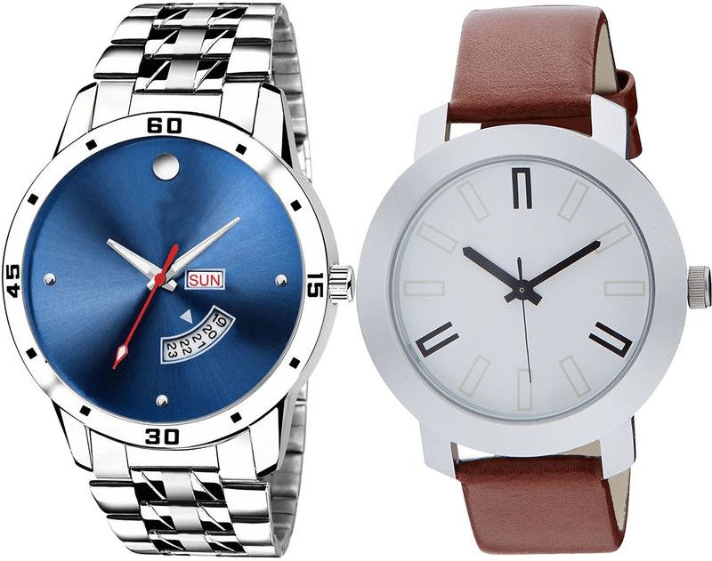 combo watch Analog Watch - For Girls Quartz Day And Date Analogue Silver And Brown Color Boys And Men Watch - BL46.105-B44 (Combo Of 2 )