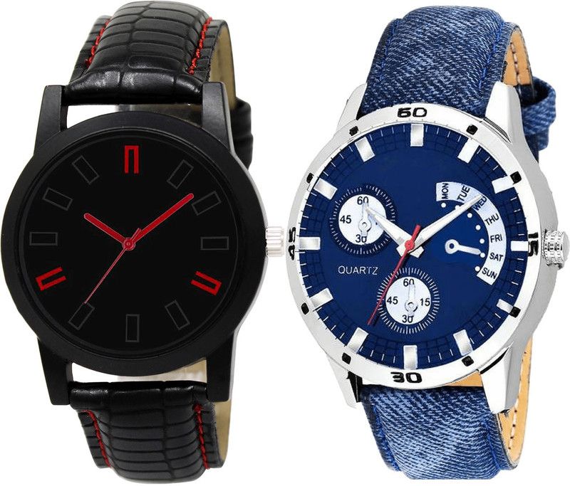 combo watch Analog Watch - For Girls Modish Designer Analogue Black And Blue Color Boys And Men Watch - B28-B57 (Combo Of 2 )