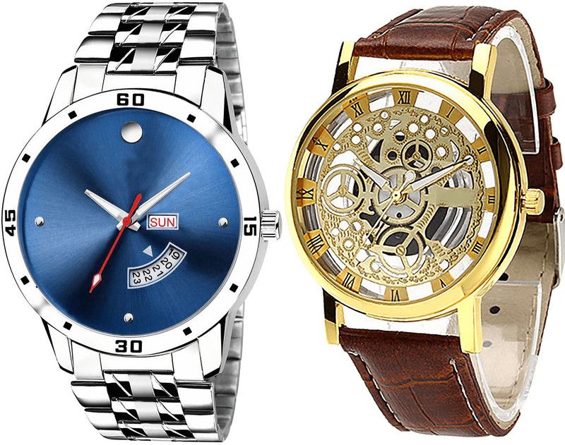 combo watch Analog Watch - For Girls Modish Collection Day And Date And Open Analogue Silver And Brown Color Boys And Men Watch - BL46.105-B45 (Combo Of 2 )