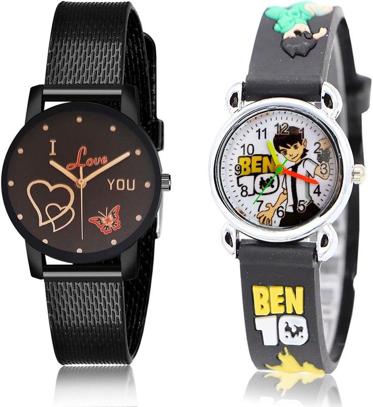 combo watch Analog Watch - For Girls Contemporary Minimal I Love You And Ben 10 Kids 2 Watch Combo For Girls And Women - G530-GC86
