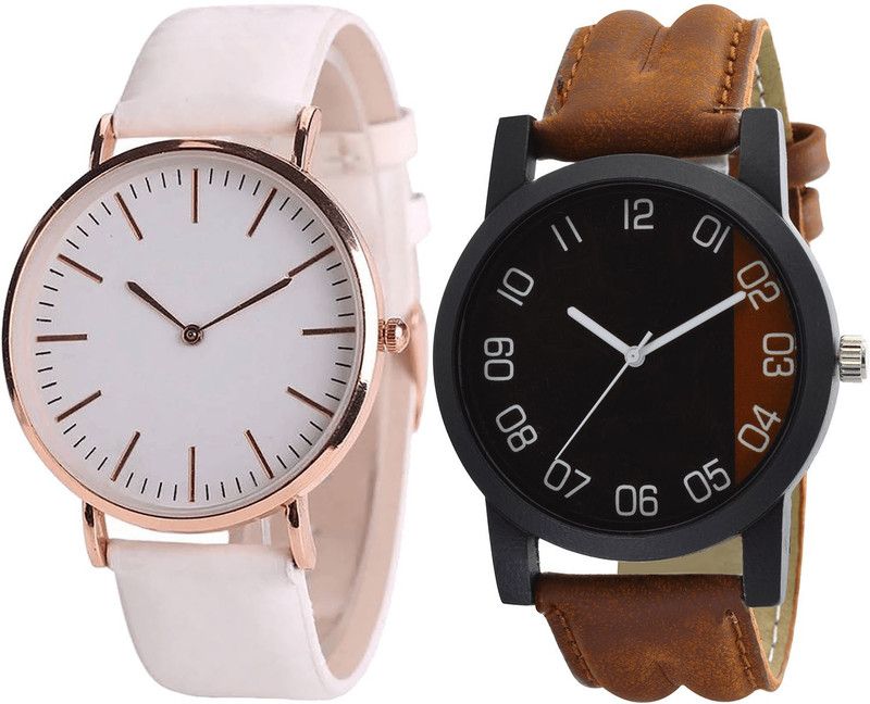 combo watch Analog Watch - For Girls Treading Collegian Analogue White And Brown Color Boys And Men Watch - B63-B36 (Combo Of 2 )