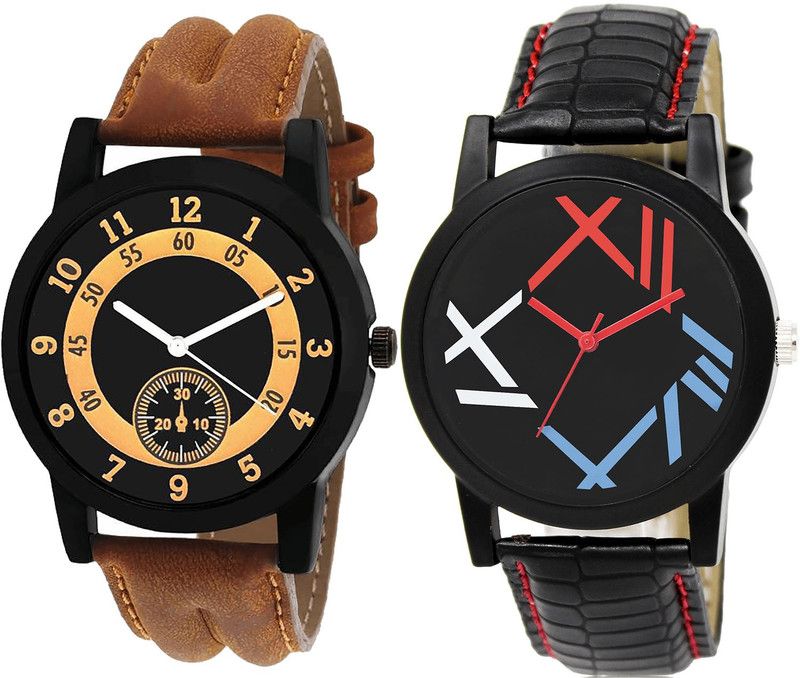 combo watch Analog Watch - For Girls New Fashionable Analogue Brown And Black Color Boys And Men Watch - B14-BL46.12 (Combo Of 2 )