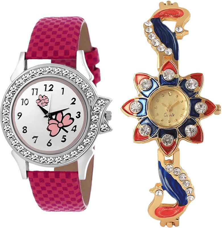 combo watch Analog Watch - For Women Treading Love Flower And Peacock Analogue Pink And Gold Color Girls And Women Watch - G128-G118 (Combo Of 2 )