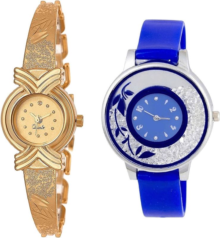 combo watch Analog Watch - For Girls Latest Unique Flower Analogue Gold And Blue Color Girls And Women Watch - G265-G87 (Combo of 2 )
