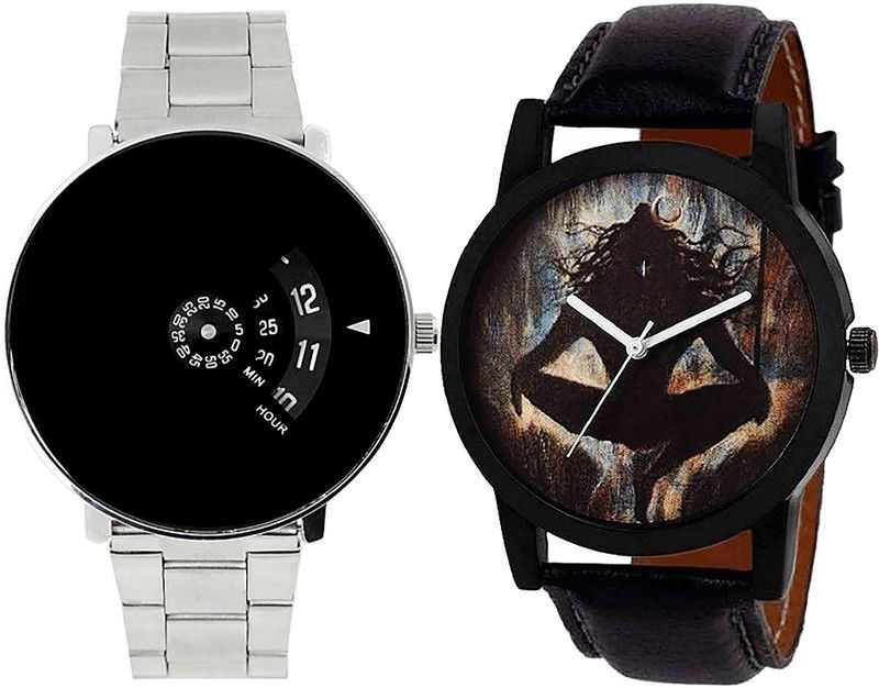 combo watch Analog Watch - For Girls Latest Fashionable Mahadev Analogue Silver And Black Color Boys And Men Watch - B81-B24 (Combo Of 2 )
