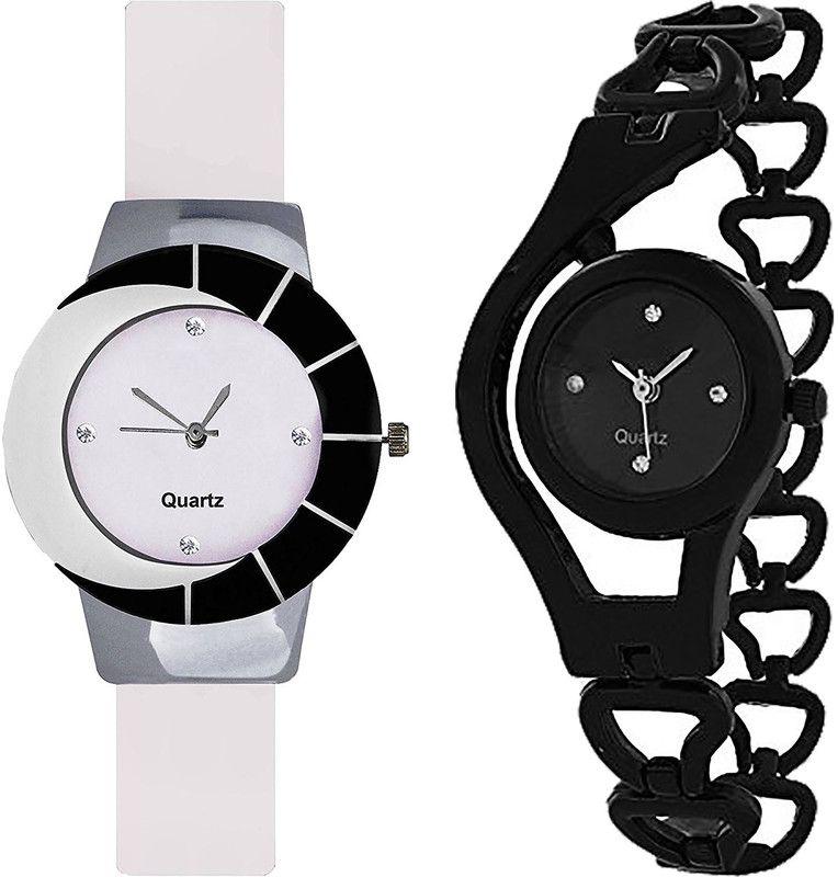 combo watch Analog Watch - For Girls Latest Collegian Analogue White And Black Color Girls And Women Watch - G11-G68 (Combo Of 2 )