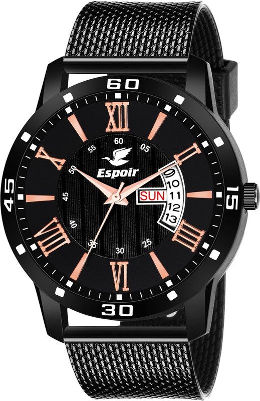 All Black Mesh Strap DAY AND DATE FUNCTIONING Analog Watch - For Men LUCS050807