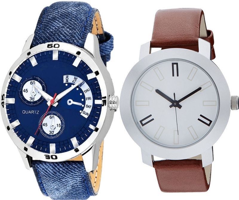 combo watch Analog Watch - For Girls New Party Wedding Analogue Blue And Brown Color Boys And Men Watch - B57-B44 (Combo Of 2 )