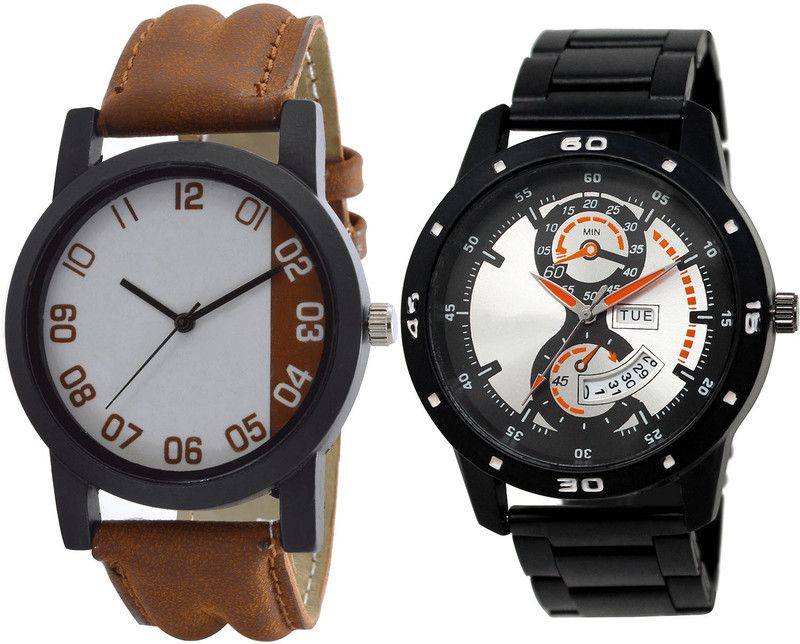 combo watch Analog Watch - For Girls Modern Fancy Day And Date Analogue Brown And Black Color Boys And Men Watch - B39-BL46.107 (Combo Of 2 )