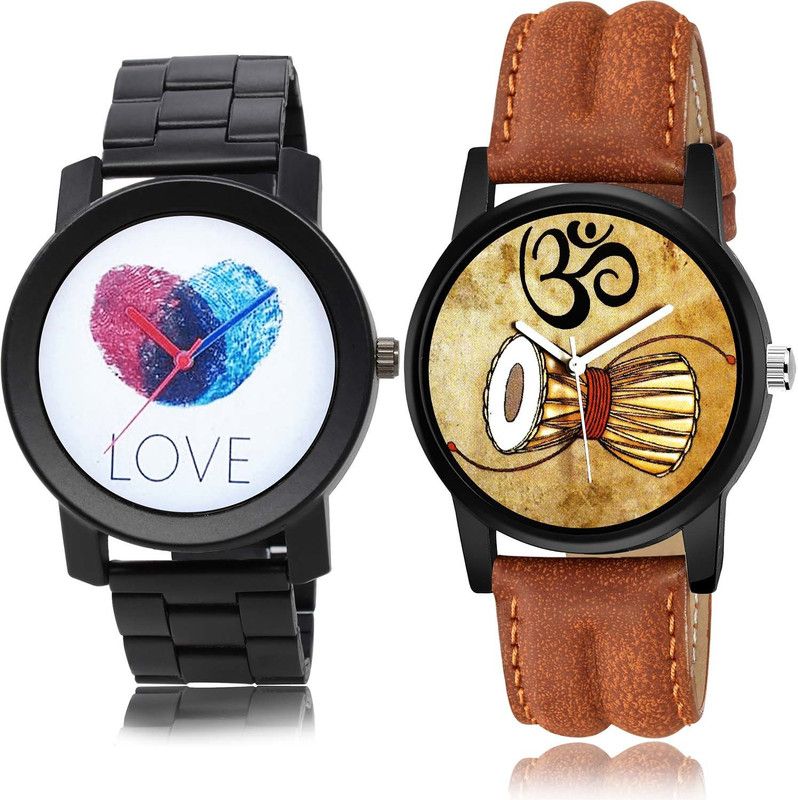 combo watch Analog Watch - For Men & Women Latest Wrist Love Fingerprints Chain Watch And Damru Watch - B813-B25 (Combo Of 2 )