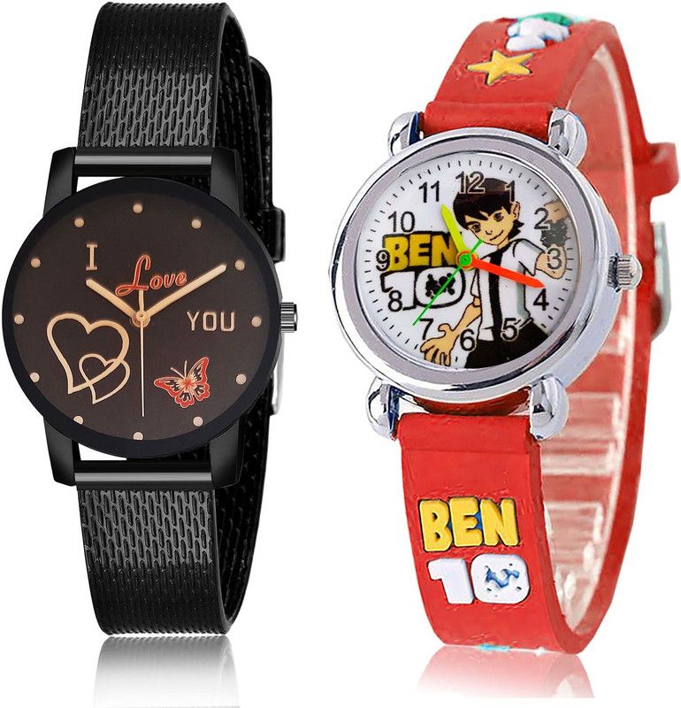 combo watch Analog Watch - For Women New Designer I Love You And Ben 10 Kids 2 Watch Combo For Girls And Women - G530-GC121