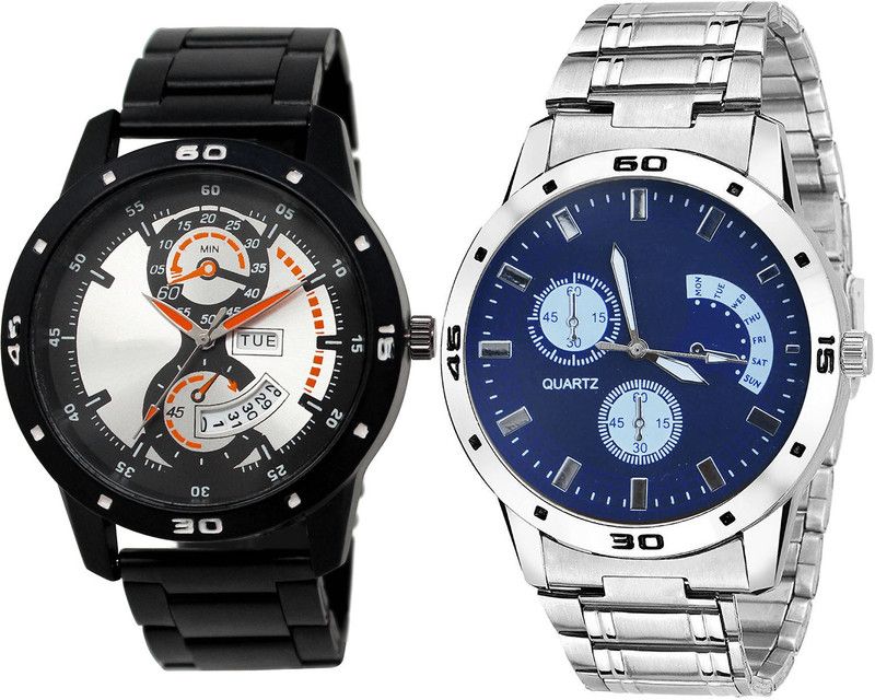 combo watch Analog Watch - For Girls Modern Model Day And Date Analogue Black And Silver Color Boys And Men Watch - BL46.107-B84 (Combo Of 2 )