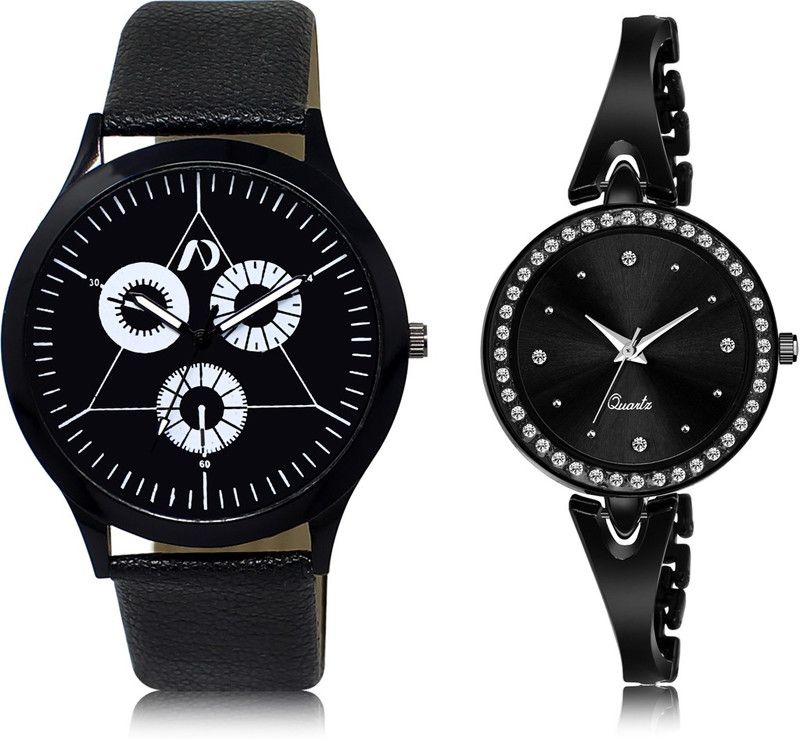 Classic Look Combo Analog Watch - For Men & Women AD04-LR268 New Trendy Black Leather & Metal Strap