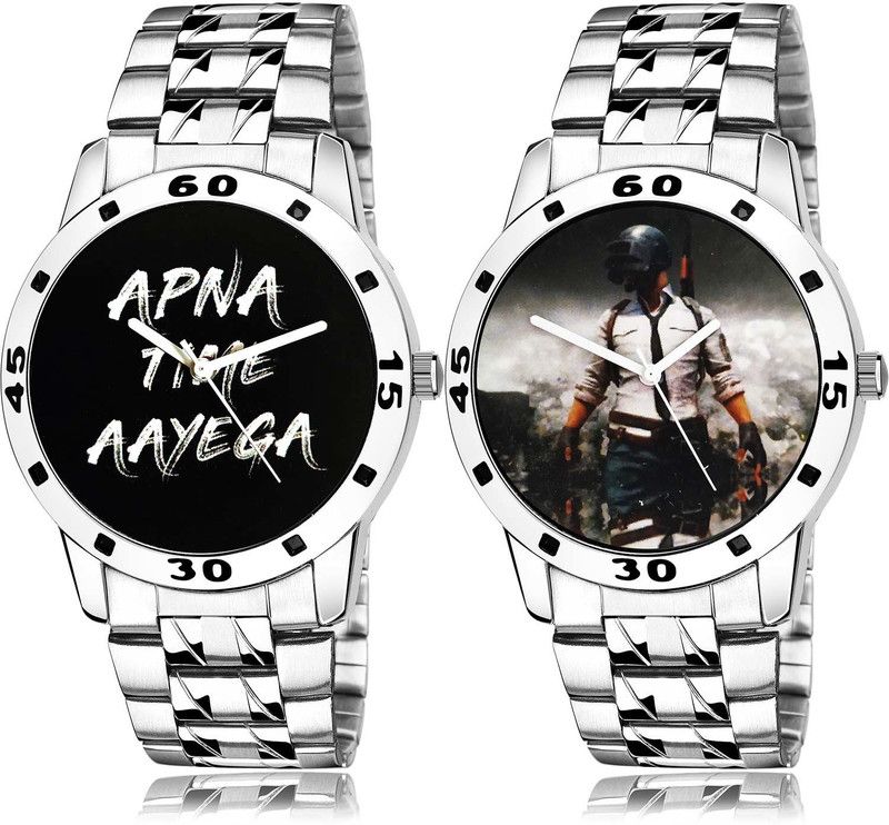 combo watch Analog Watch - For Boys New Heart Apna Time Aayega Chain Watch And Pubg Military Army Chain Watch Silver Color Boys And Men Watch - B414-B505 (Combo Of 2 )