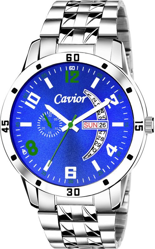 BLU-SLV Day & Date Function Silver Color Chain With Blue Chronograph Dial Water Resistant For Men/Boy's Quartz Analog Watch - For Men CAV_DDC 108