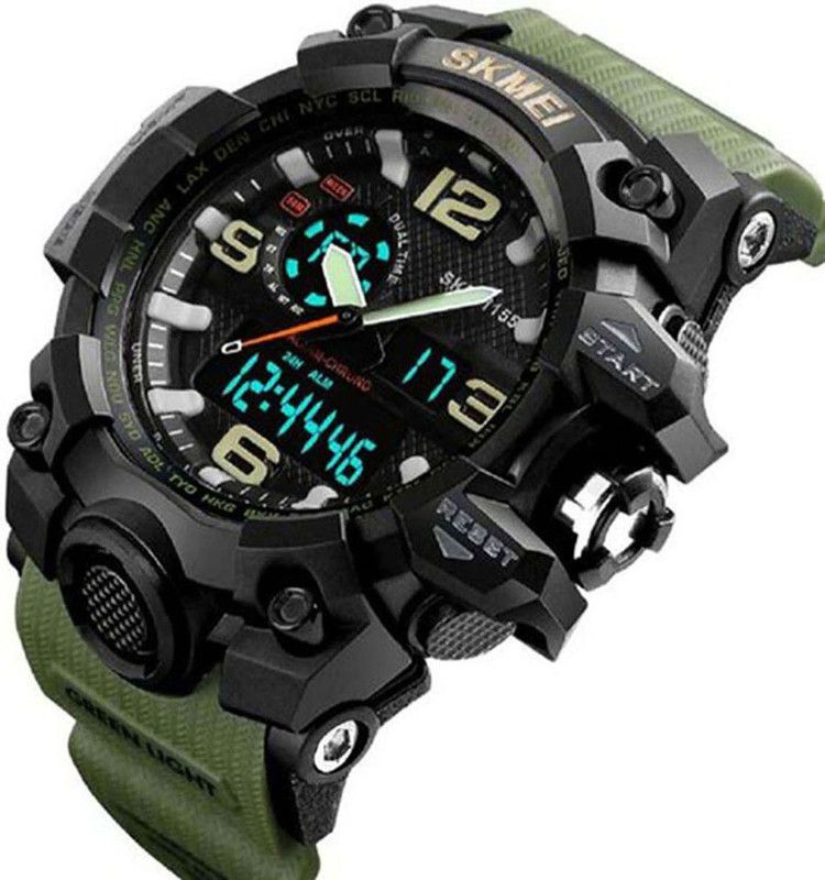 Water&Shock Resistance Alarm Analog Digital Watch Analog-Digital Watch - For Men Boys Sport Analog Digital Watch 1155 Green Watch Multi function Chronographs Alarm Men's Watch