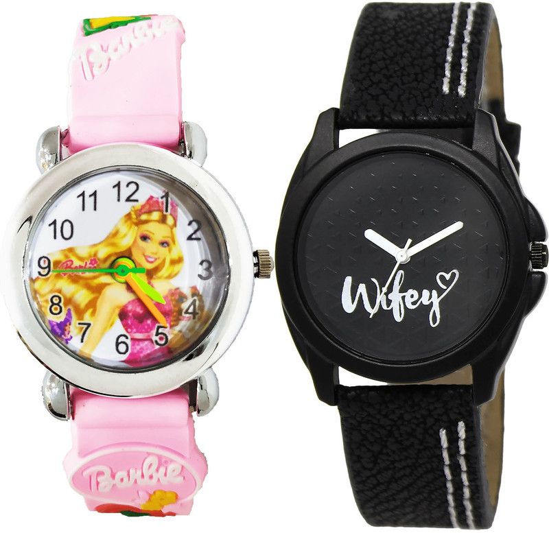 combo watch Analog Watch - For Girls Latest 3D Design Barbie Doll And Wife Analogue Pink And Black Color Girls And Women Watch - G321-GL234 (Combo of 2 )