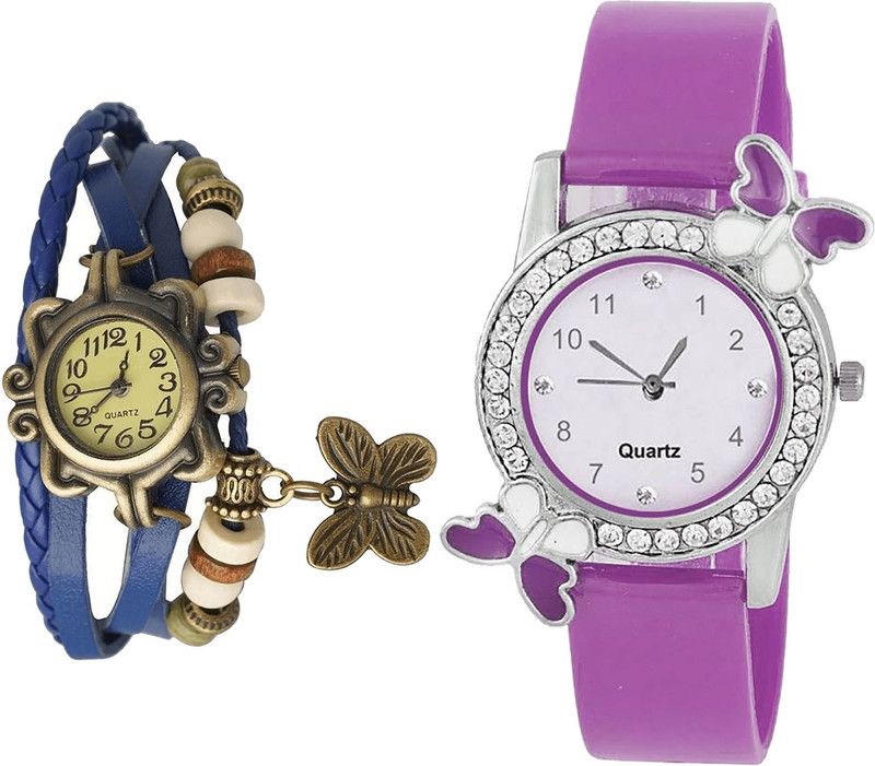 combo watch Analog Watch - For Girls Latest Analogue Butterfly Analogue Blue And Purple Color Girls And Women Watch - G59-G100 (Combo Of 2 )