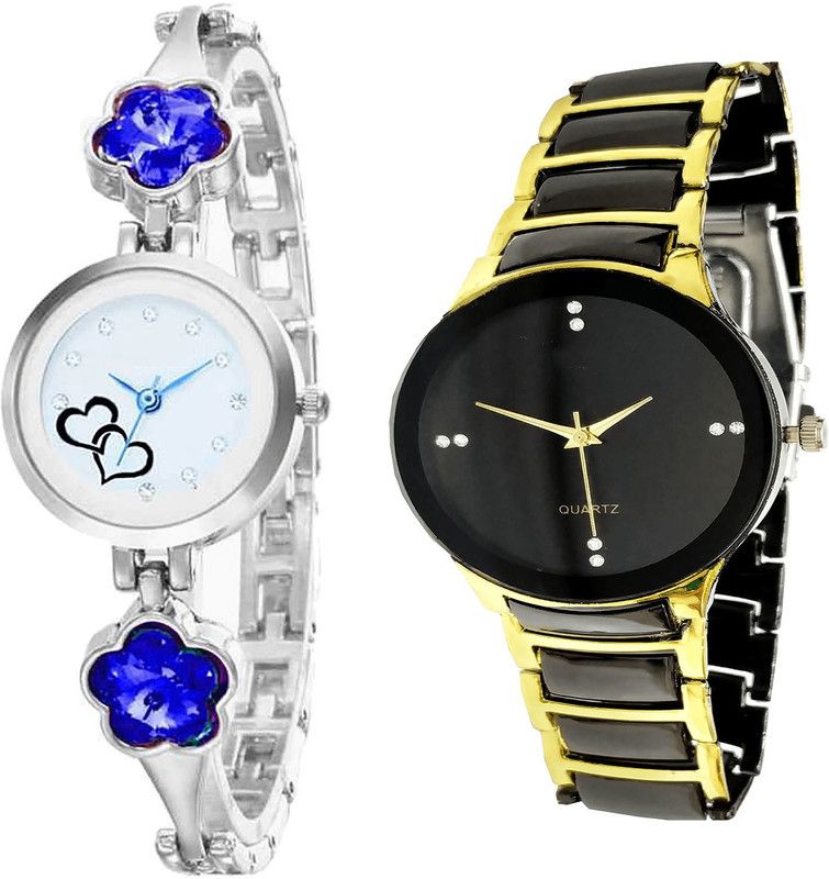 combo watch Analog Watch - For Girls Modern Analogue Love Valentine Analogue Silver And Gold Color Girls And Women Watch - G433-G208 (Combo of 2 )