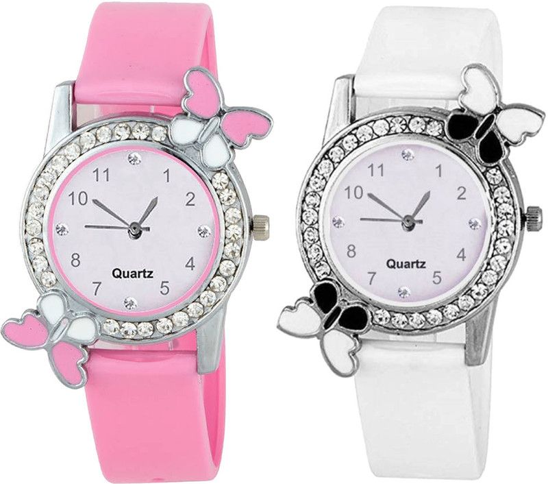 combo watch Analog Watch - For Women Modish Party Wedding Butterfly Analogue Pink And White Color Girls And Women Watch - G99-G102 (Combo Of 2 )
