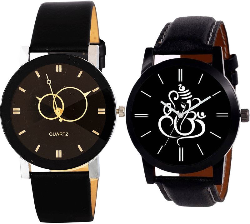 combo watch Analog Watch - For Girls New Collegian Geometric Design And Ganpati Analogue Black Color Boys And Men Watch - B135-B27 (Combo Of 2 )
