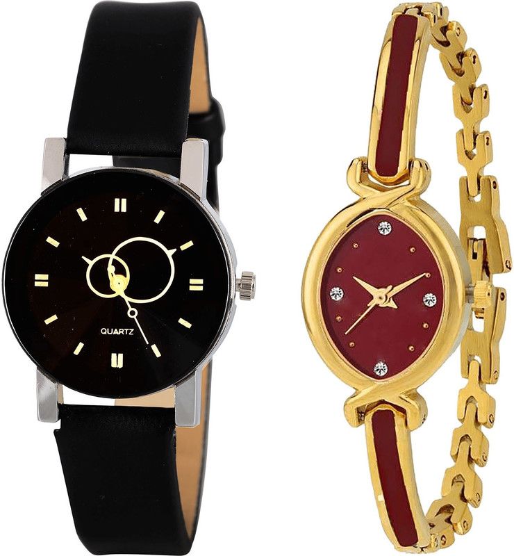 combo watch Analog Watch - For Girls Contemporary High Quality Geometric Design Analogue Black And Gold Color Girls And Women Watch - G386-G122 (Combo of 2 )