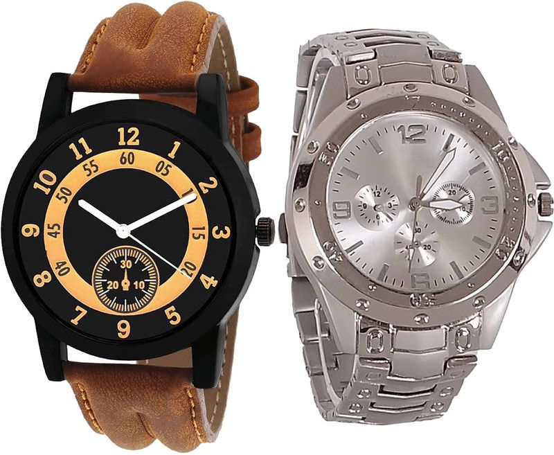 combo watch Analog Watch - For Girls Classical Fancy Analogue Brown And Silver Color Boys And Men Watch - B14-B72 (Combo Of 2 )