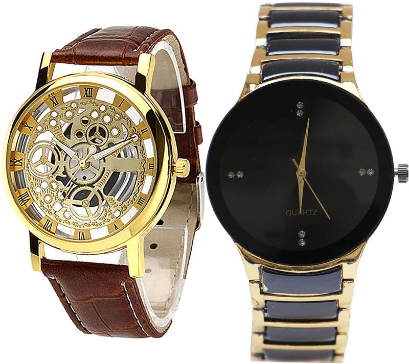 combo watch Analog Watch - For Men Modern Quartz Open Analogue Brown And Black Color Boys Watch - B45-B69 (Combo Of 2 )